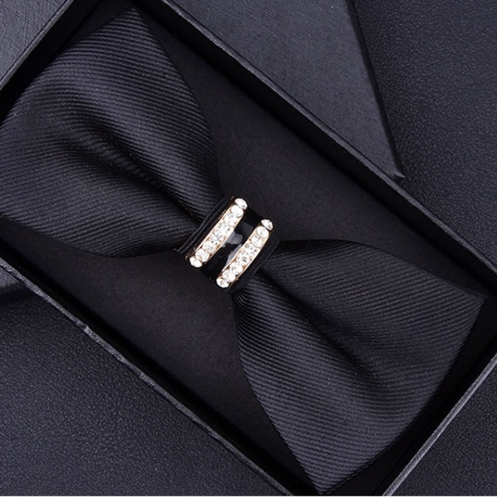 Elegant Black Bow Tie with Rhinestone Accents